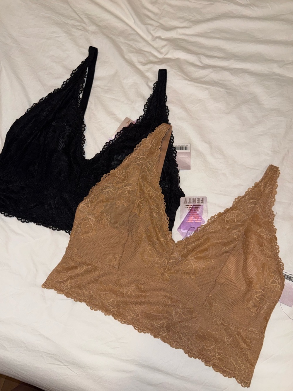 Bundle 2 Savage X Fenty Women's Wireless Lace Bralette Black + Nude Lace Size 3X